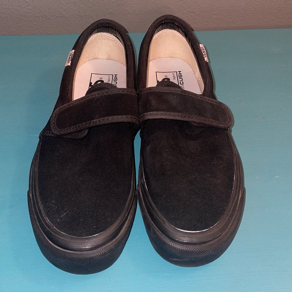 Vans New All Black Comfy Velcro Slip On Velcro Skate Shoes